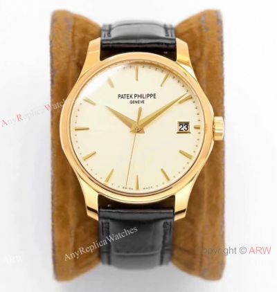 ZF Replica Patek Philippe New Calatrava 9015 Watch Beige Face Yellow Gold 9015 Movement